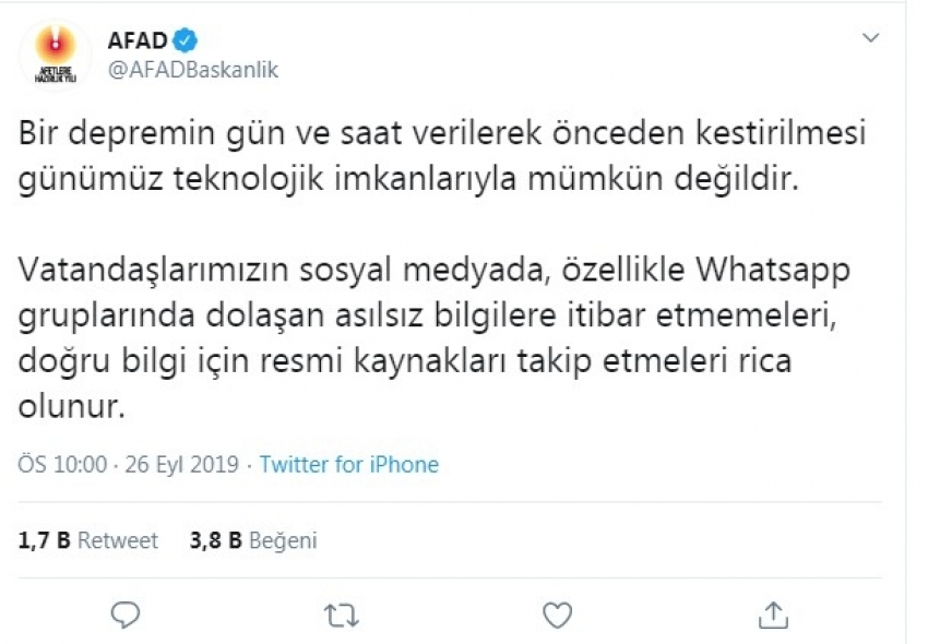 AFAD’dan sosyal medya uyarısı