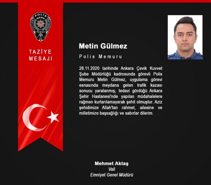 Kazada yaralanan polis memuru şehit oldu