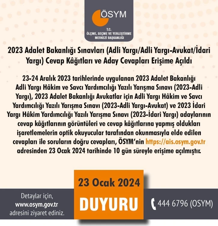 2023 Adalet Bakanlığı sınav sonuçları açıklandı
