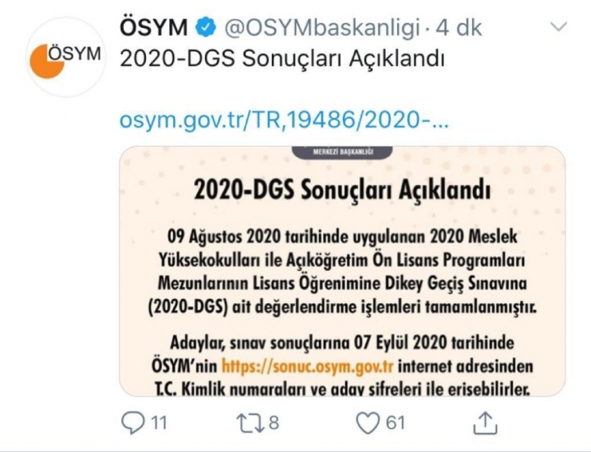 2020-DGS sonuçları açıklandı