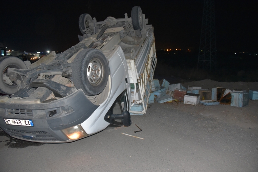 Arı kovanı yüklü kamyonet kaza yaptı, arıcılar yardım için seferber oldu