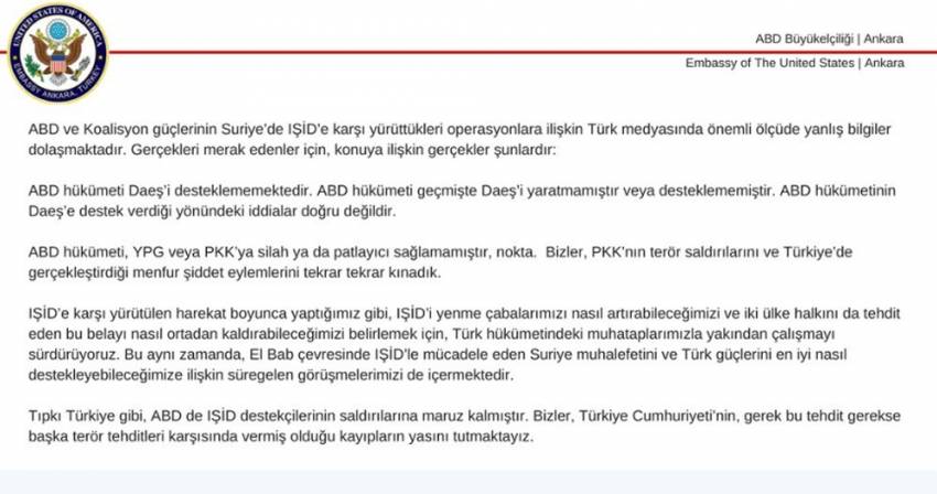 ABD Büyükelçiliği'nden çok önemli Türkiye açıklaması