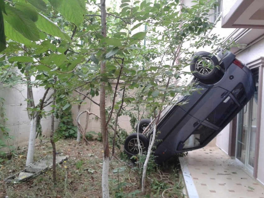 Bahçeye çıktı şaha kalkmış otomobili görünce şok geçirdi