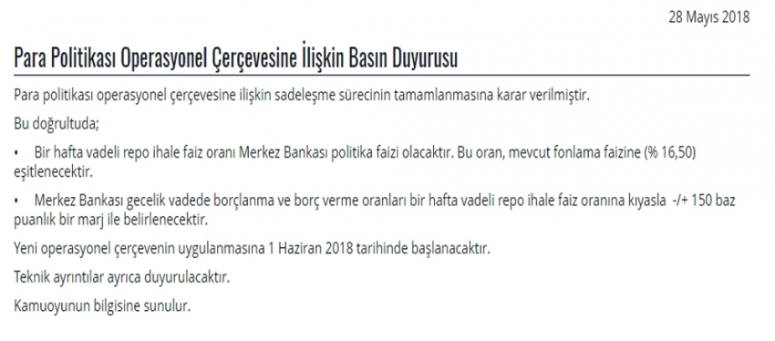 Para politikasının yeni operasyonel çerçevesinin ayrıntıları