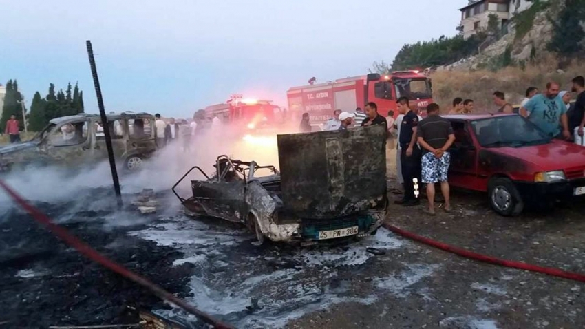 Helyum gazı patladı, 5 araç yandı