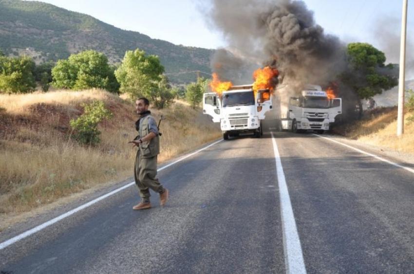 PKK’lı teröristler 3 aracı yaktı