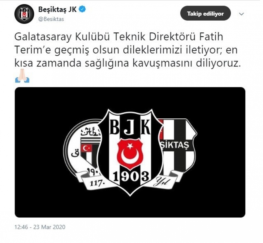 Beşiktaş’tan Fatih Terim’e geçmiş olsun mesajı