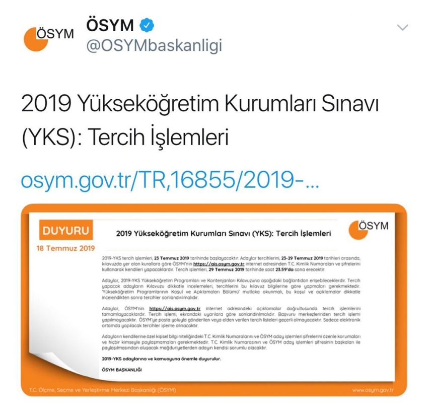 YKS tercih kılavuzu yayınlandı