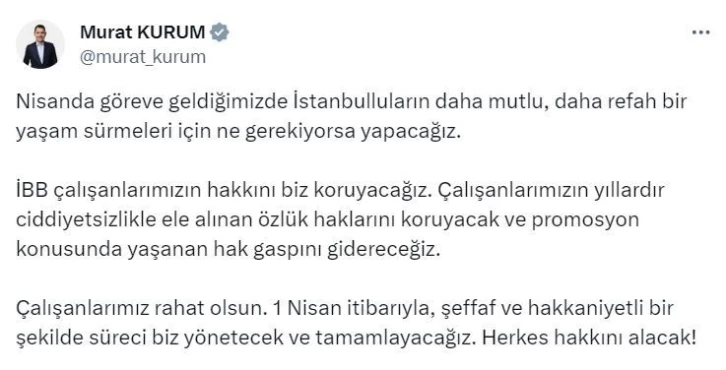 AK Parti İBB adayı Murat Kurum, İBB çalışanlarına yönelik açıklama yaptı
