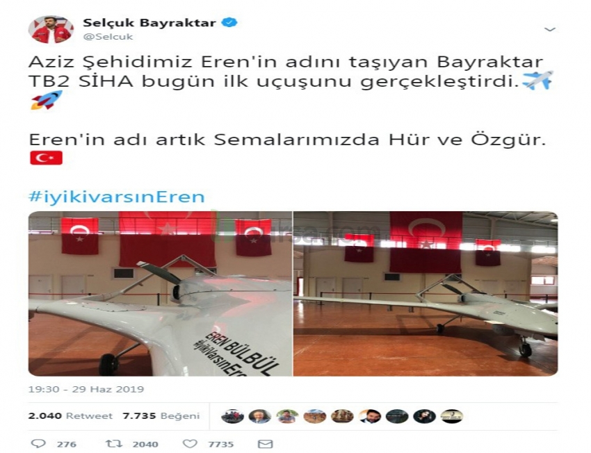 Eren Bülbül’ün adını taşıyan SİHA ilk uçunu gerçekleştirdi