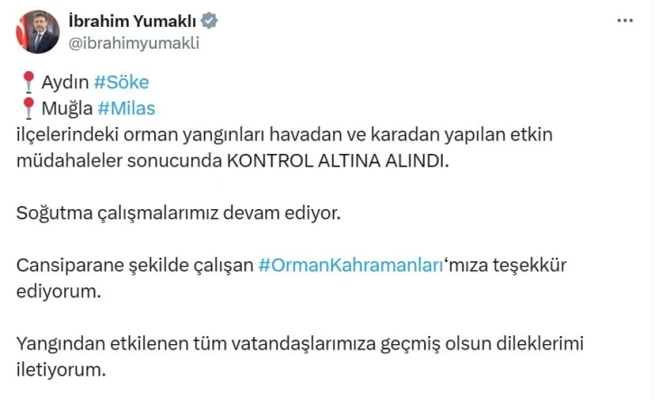 Bakan Yumaklı’dan orman kahramanlarına teşekkür
