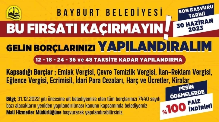 Bayburt Belediyesi’nden borç yapılandırma imkanı
