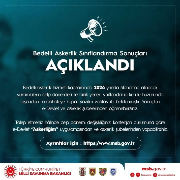 Bedelli askerlik sınıflandırma sonuçları açıklandı
