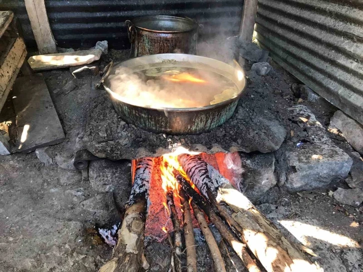 Bin rakımlı köyde dut pekmezi geleneksel yöntemlerle hazırlanıyor
