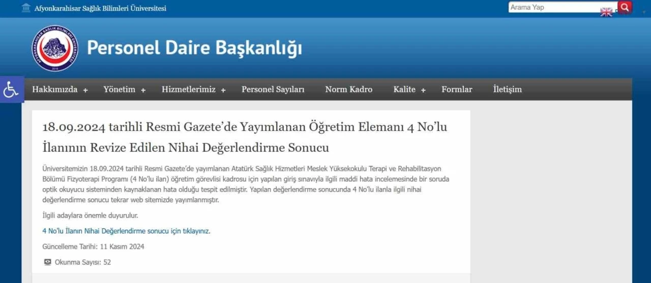 Bölüm başkanının eşi iddiaya göre iki defa okunan sınavda 100 puan alıp 10 kişinin önüne geçip, işe başladı
