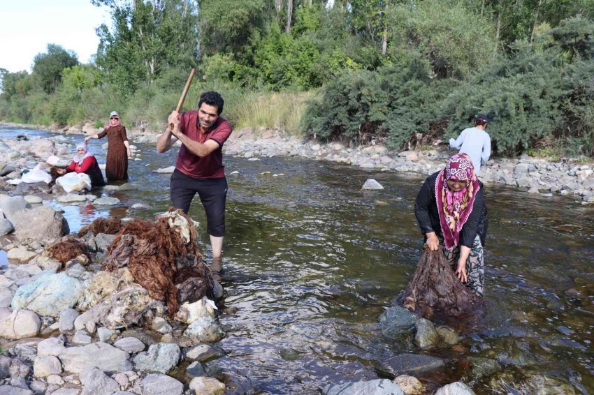 Oltu Çayı’nda yün yıkamaya başladılar