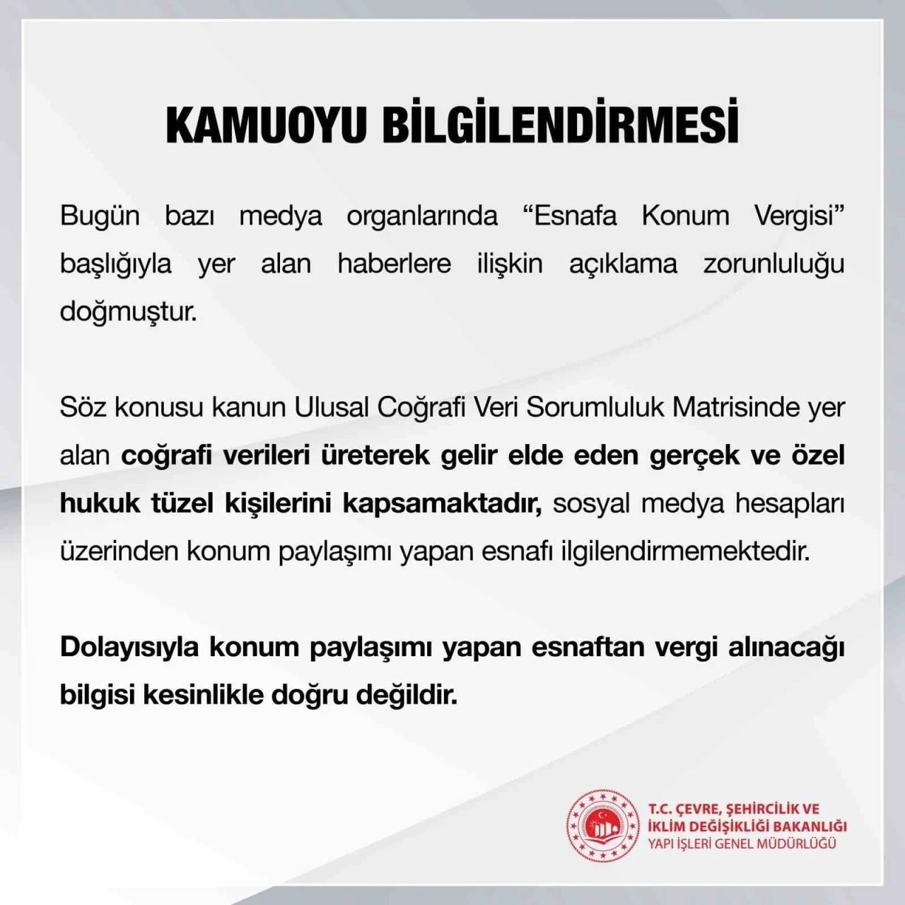 Çevre, Şehircilik ve İklim Değişikliği Bakanlığından "konum vergisi" açıklaması
