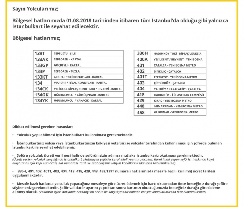 Bölgesel otobüslerde İstanbulkart dönemi