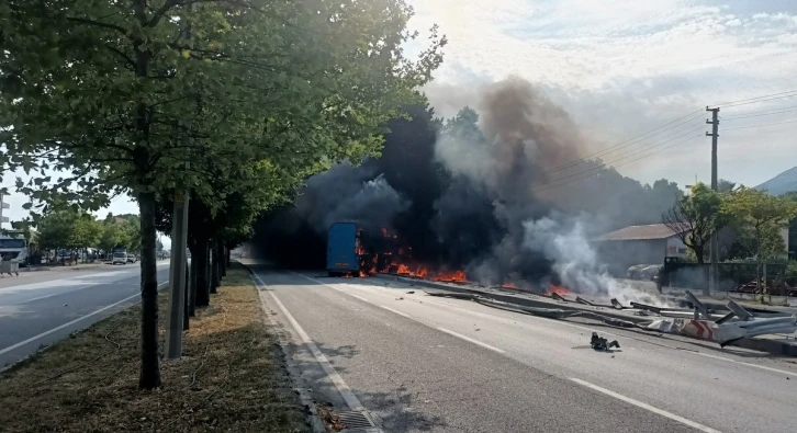 D-650’de tır bomba gibi patladı, faciadan dönüldü
