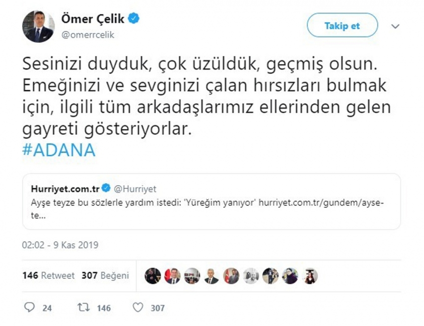 Ömer Çelik’ten koyunları çalınan çifte destek