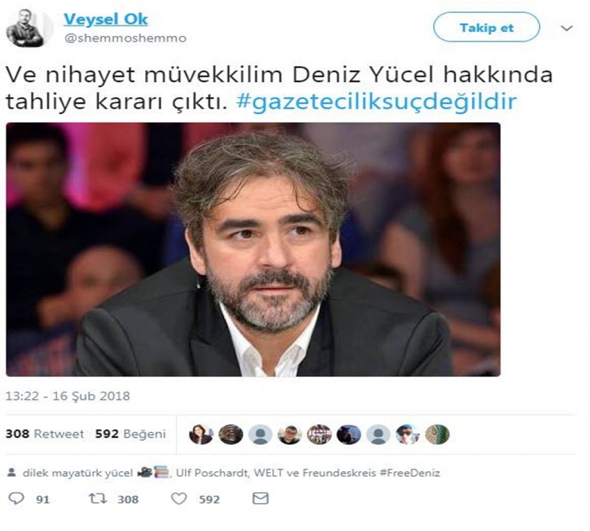 Deniz Yücel’in tahliyesini avukatı Twitterdan duyurdu