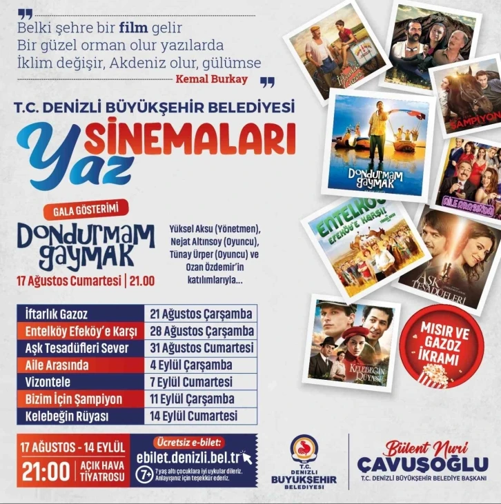 Denizli Büyükşehirden açıkhavada sinema keyfi
