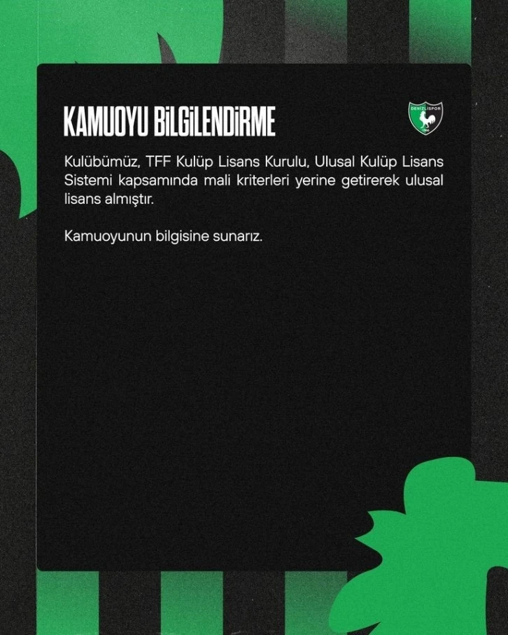 Denizlispor, Ulusal Kulüp Lisansı aldı
