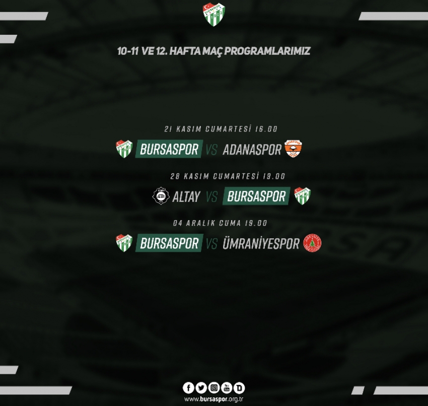 Bursaspor’un 3 haftalık maç programı belli oldu