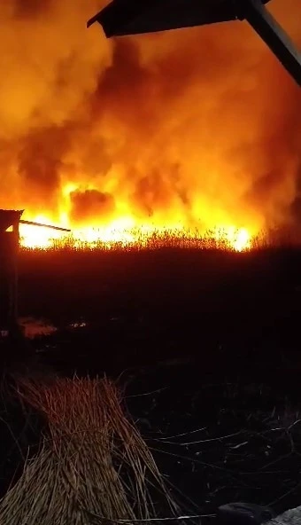 Eber Gölü’nde sazlık alanda yangın çıktı, alevler metrelerce yükseldi
