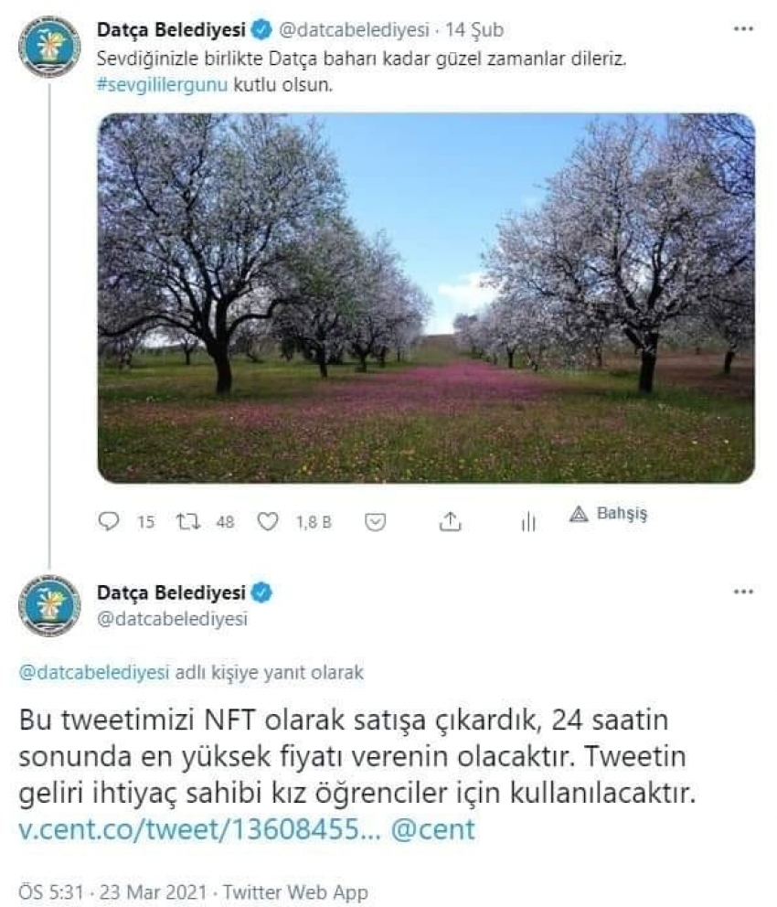 Datça Belediyesi’nin tweeti 6 bin dolara satıldı