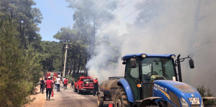 Alev alan araç az daha orman yangınına neden oluyordu