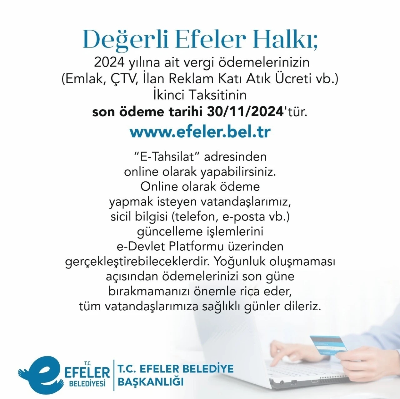 Efeler Belediyesi’nden vergi ödemesi hatırlatması
