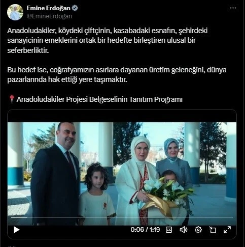 Emine Erdoğan’dan &quot;Anadoludakiler&quot; paylaşımı:
