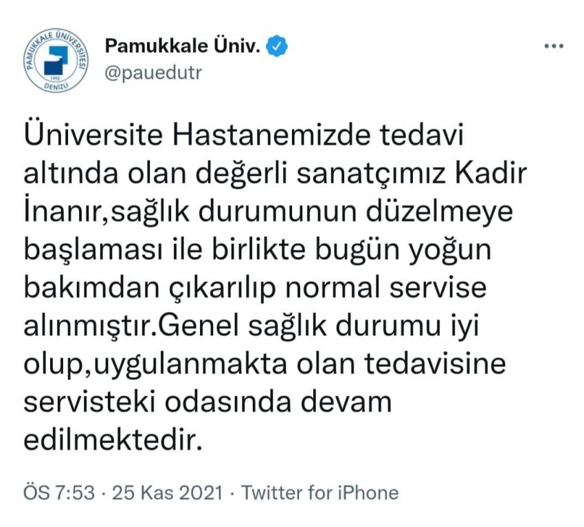 Kadir İnanır’ın tedavisi devam ediyor