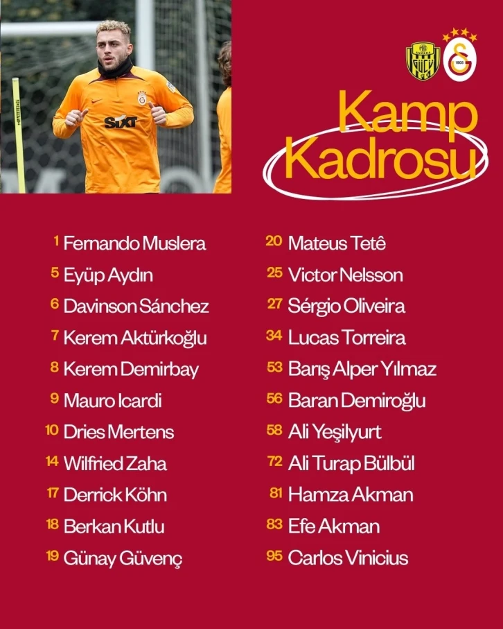 Galatasaray’ın MKE Ankaragücü maçı kamp kadrosu belli oldu
