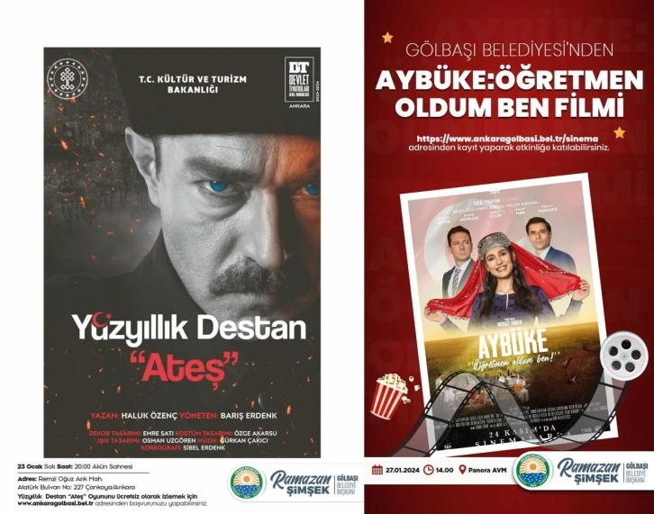 Gölbaşı Belediyesi’nden ücretsiz sinema ve tiyatro etkinlikleri
