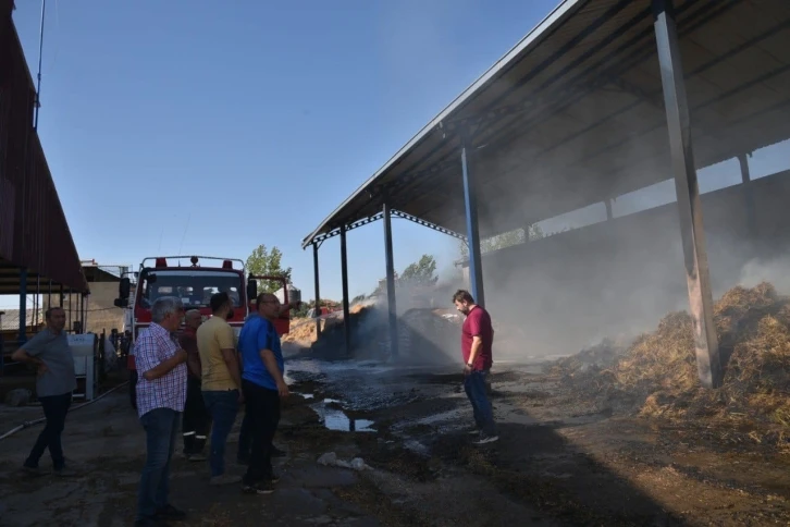 Hayvan çiftliğindeki saman yangını korkuttu
