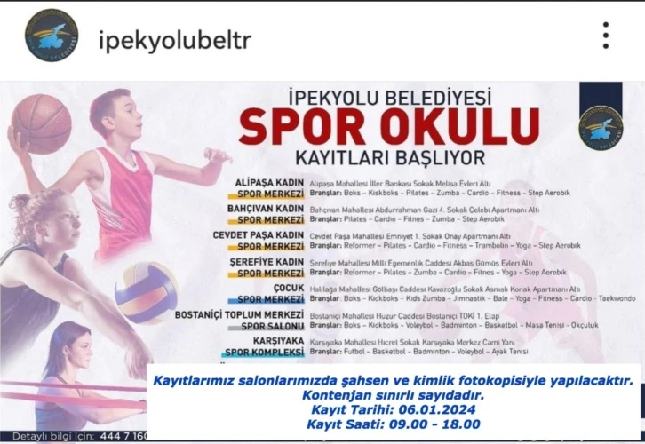 İpekyolu Belediyesinin yeni dönem spor okulu kayıtları başlıyor
