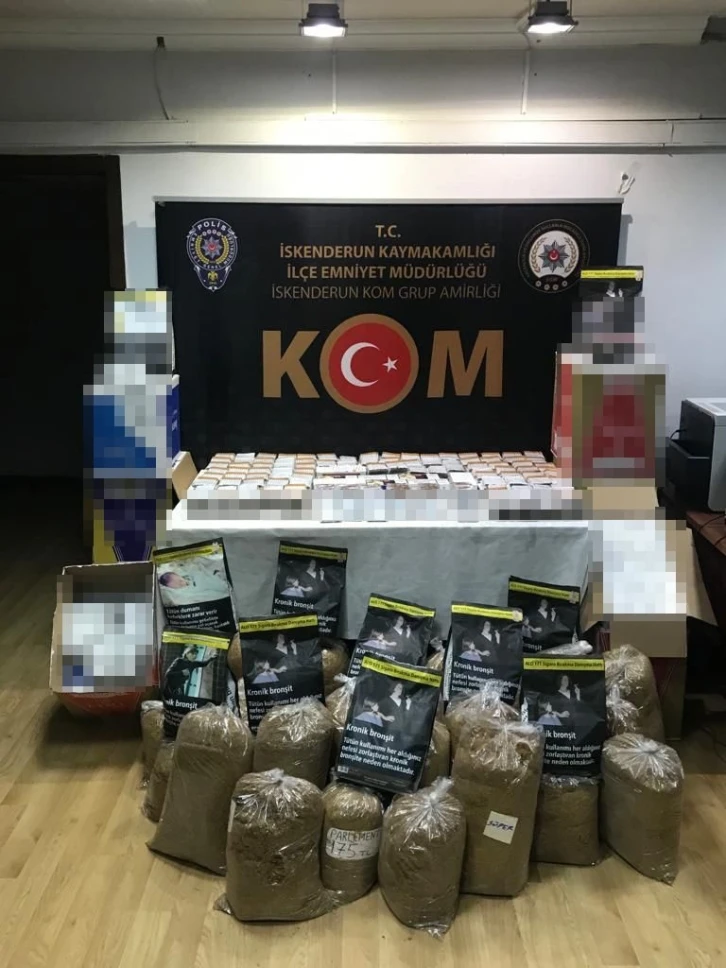 İskenderun’da 96 bin adet makaron ve 135 kilo kıyılmış tütün ele geçirildi
