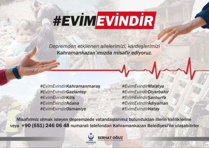 Kahramankazan Belediyesi, depremden etkilenen vatandaşlar için "Evim Evindir" kampanyası başlattı
