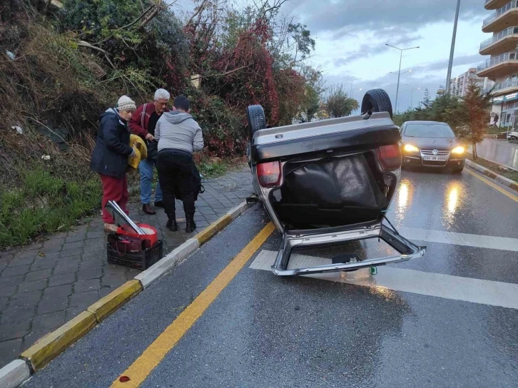 Kediye çarpmamak için manevra yaptığı otomobiliyle takla attı
