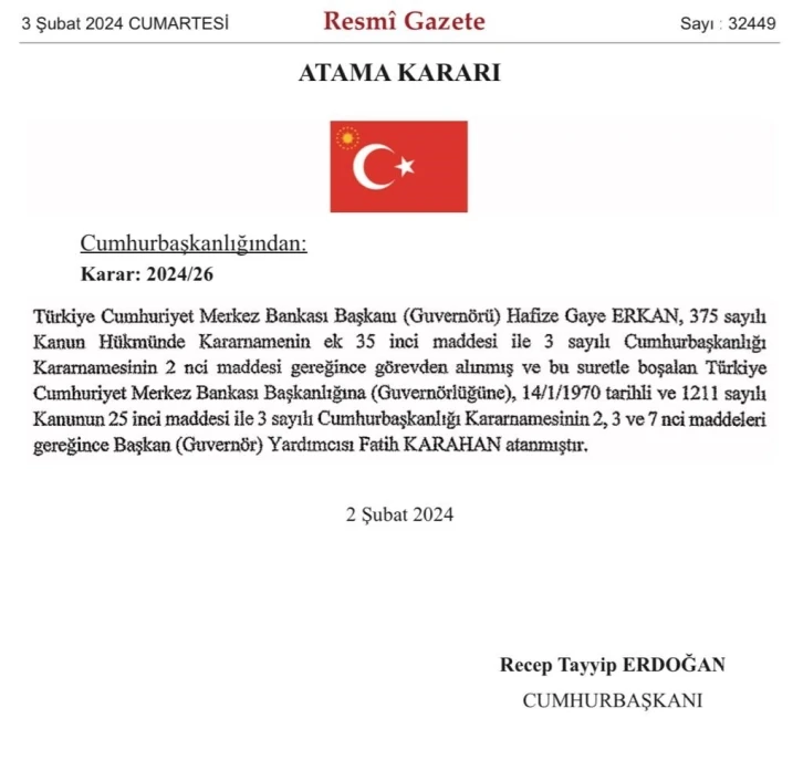 Merkez Bankası Başkanlığına Fatih Karahan atandı
