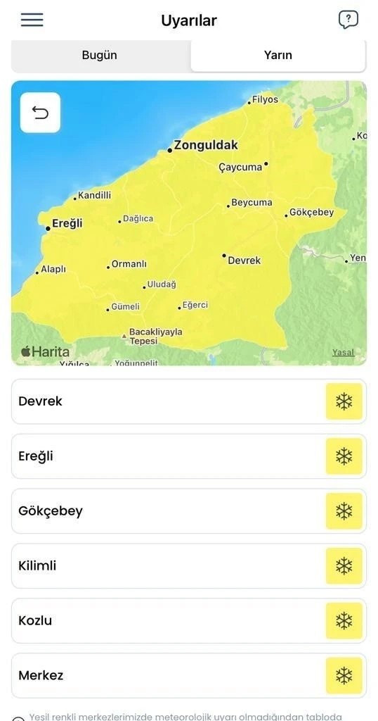 Meteorolojiden Zonguldak için sarı uyarı
