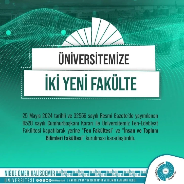 Niğde Ömer Halisdemir Üniversitesi’ne 2 yeni fakülte
