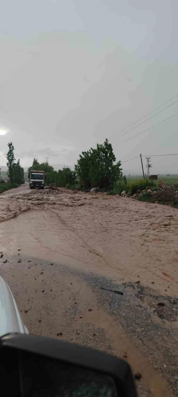 Sel sularının ortasında mahsur kaldı
