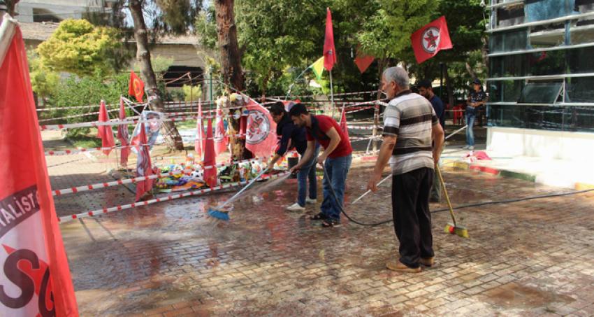 Suruç’taki patlama alanında kan izleri temizlendi