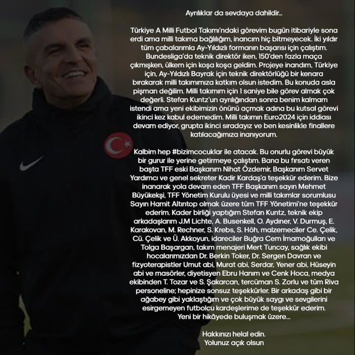 Teknik Direktör Stefan Kuntz’un, A Milli Futbol Takımı’nda yardımcılığını yapan Kenan Koçak da görevinden ayrıldığını duyurdu.
