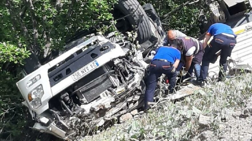 Kurbanlıkları taşıyan TIR devrildi