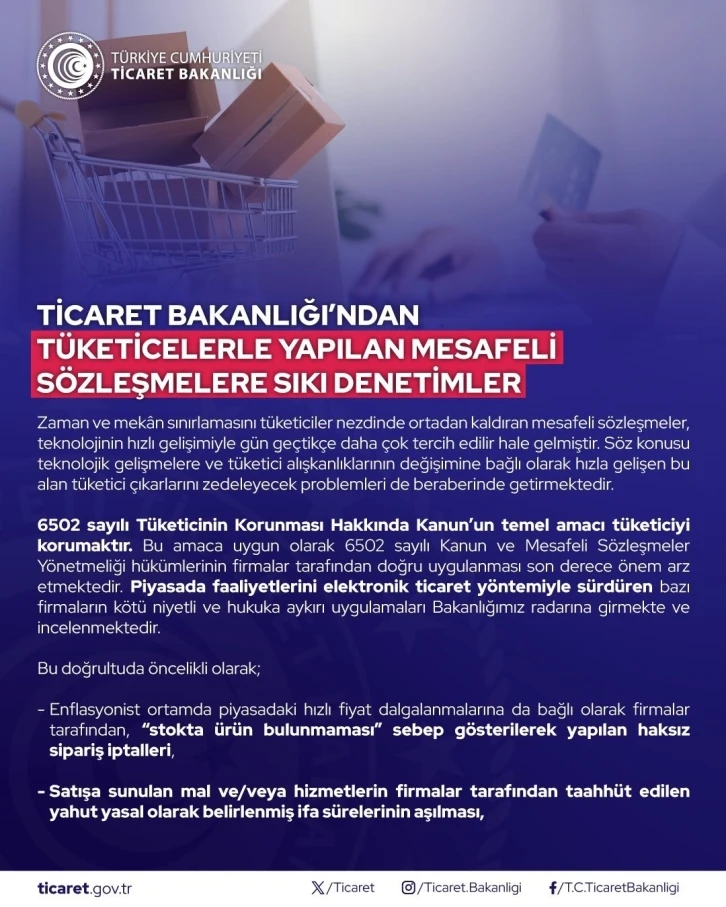 Ticaret Bakanlığınca e-ticaret sektöründeki 58 firmaya 86,2 milyon lira ceza kesildi
