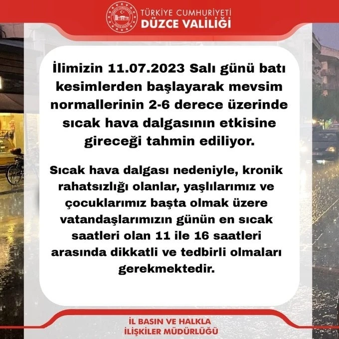 Valilikten meteorolojik uyarı
